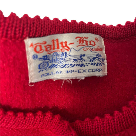 Vintage Tally Ho Red Cardigan Jacket 100 % Boiled Wool Sweater - Picture 4 of 8